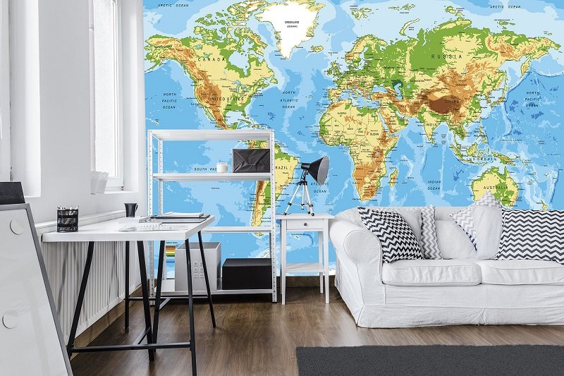 фототапет карта на света - географска и политическа