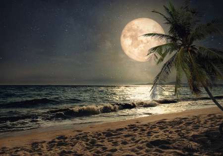 Фототапет лунно сияние над морето - 13999