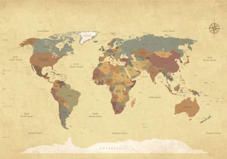 Карта на света винтидж стил - 10973