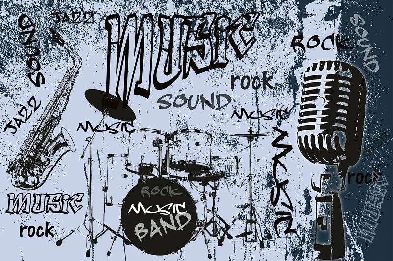 фототапет рок и джаз стена от графити в синьо