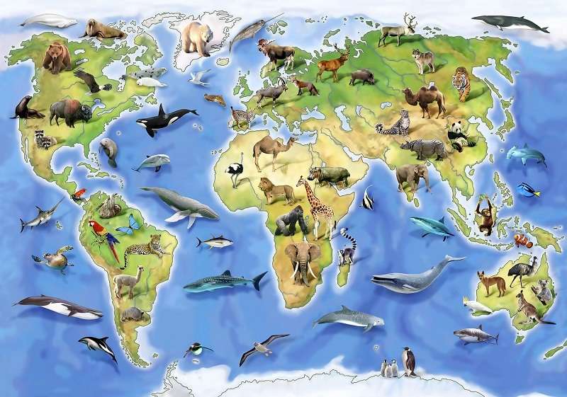 Фототапет детска карта на света с животни