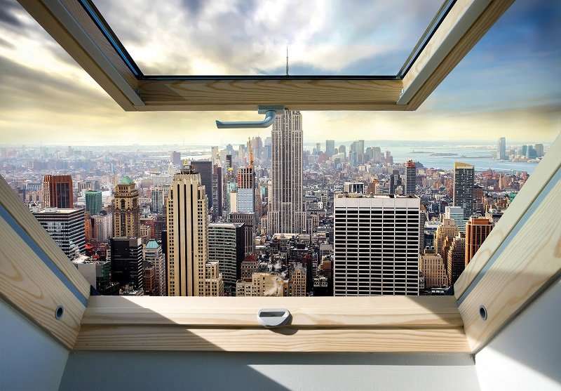 Фототапет от прозореца към слънчев Ню Йорк